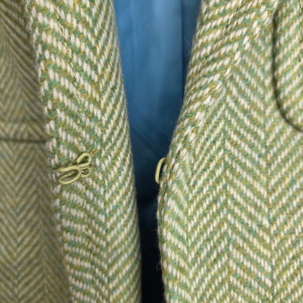 J.Crew VTG Y2K Robert Noble 100% Scottish Wool Green Herringbone Blazer Sz 6 - Picture 3 of 6